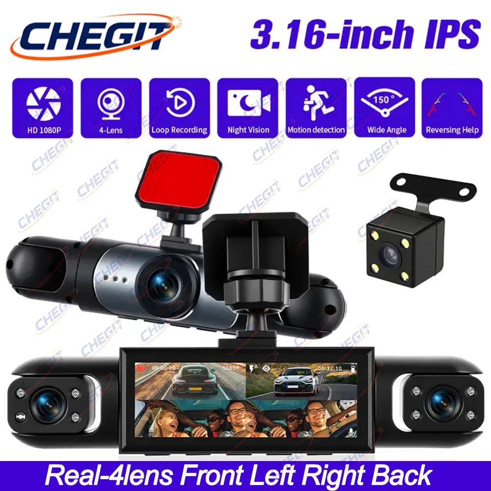 Véritable 4 objectif voiture DVR 360 degrés enregistreur vidéo 1080P Dash Cam 4 canaux avant droite gauche avec caméra de recul accessoire de voiture dashcam voiture，caméra de recul，caméra voitures enregistreur