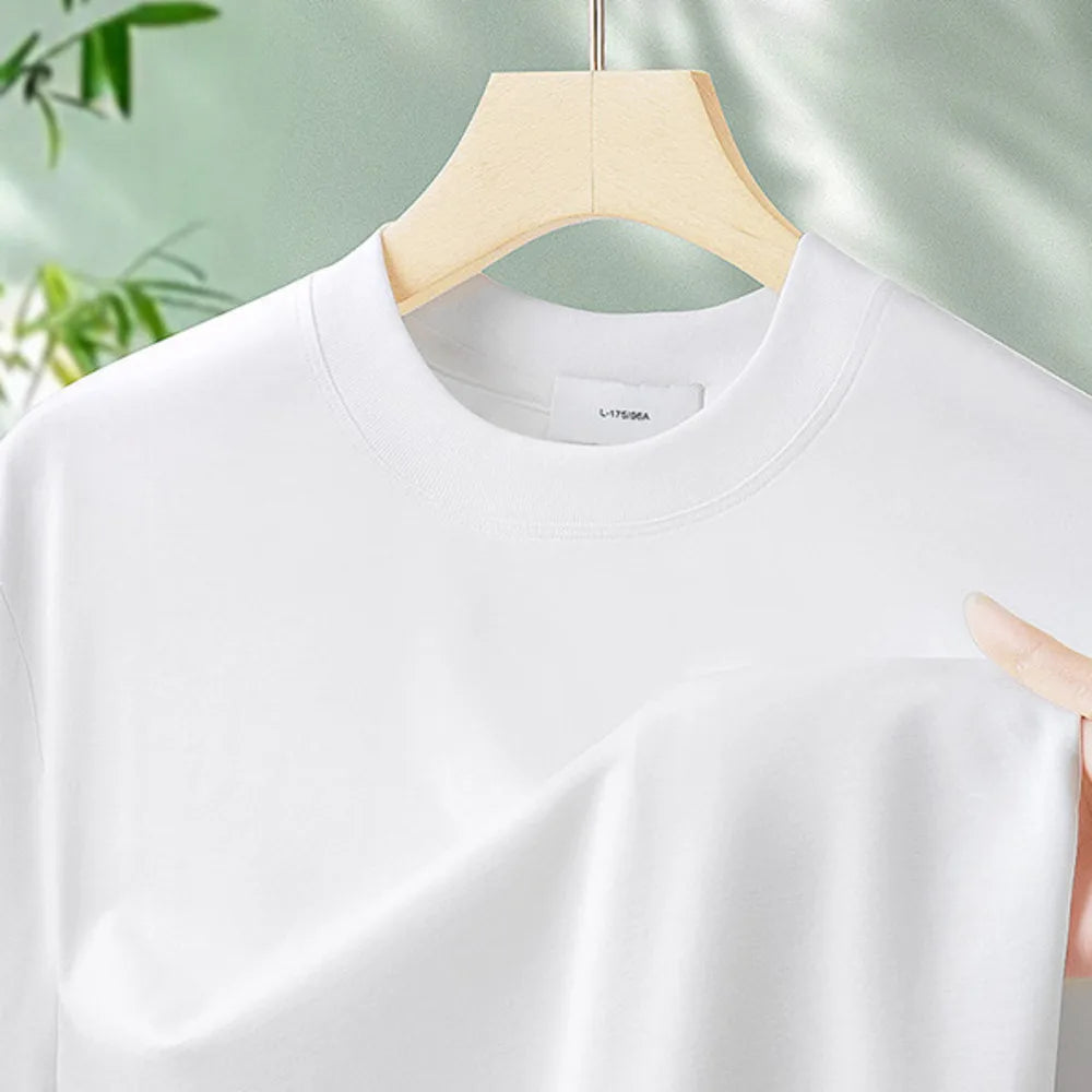 Fibre de bambou antibactérienne classe A Cool pour hommes à manches courtes 2025 nouveau T-Shirt haut de gamme polyvalent de couleur unie respectueux de la peau