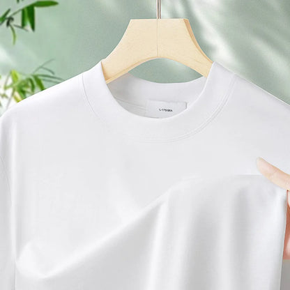 Fibre de bambou antibactérienne classe A Cool pour hommes à manches courtes 2025 nouveau T-Shirt haut de gamme polyvalent de couleur unie respectueux de la peau