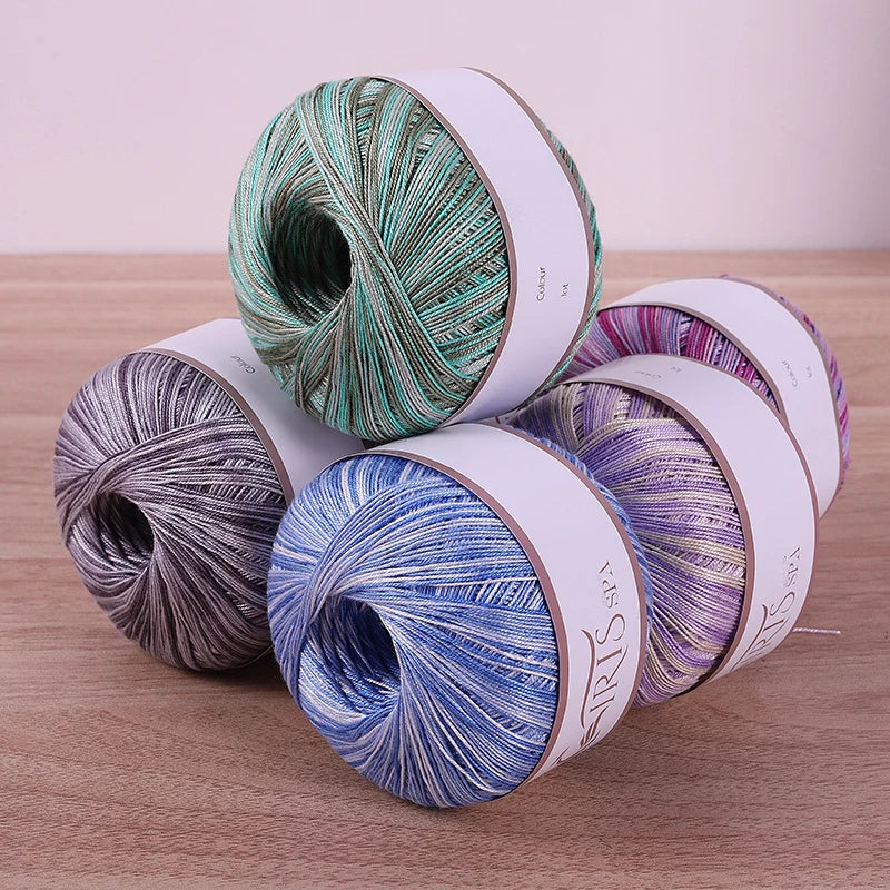6 #   Fil de dentelle, fil de coton 100% pur coloré teint dégradé mercerisé, fil fin au crochet, tricot fait à la main, châle ajouré d'été, fil de tricot pour pull, 1 pièce = 6 pièces = 300 grammes