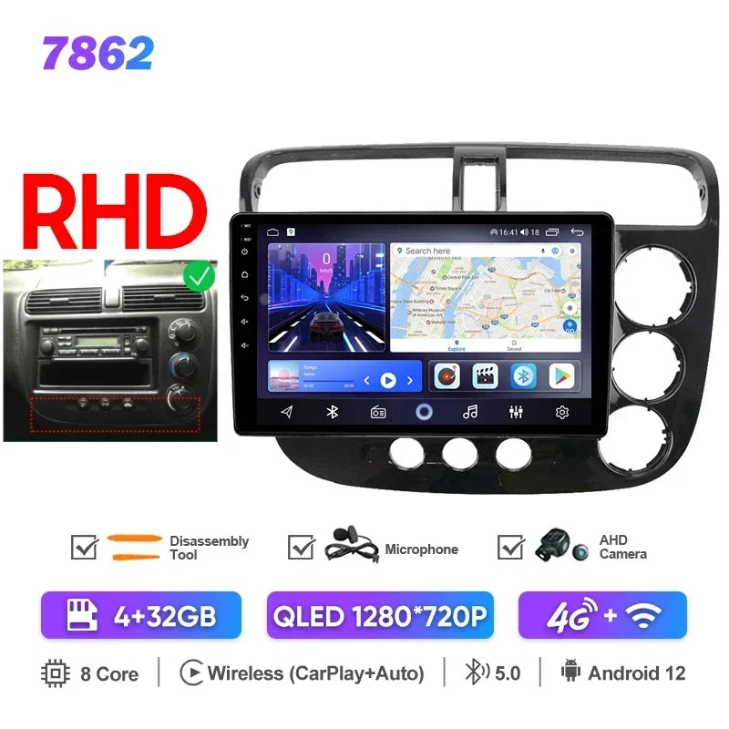 MAMSM-Autoradio pour Honda Civic 7, LHD, RHD, 2000-2006, Android 13, Limitation, Lecteur vidéo, GPS, 4G, Carplay, Auto Stereo, Head Unit