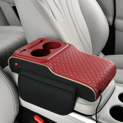 Boîte de rangement multifonctionnelle 10-en-1 pour accoudoir de voiture, avec coussin rehausseur sportif supérieur, port de charge USB et lampe d'ambiance étoilée