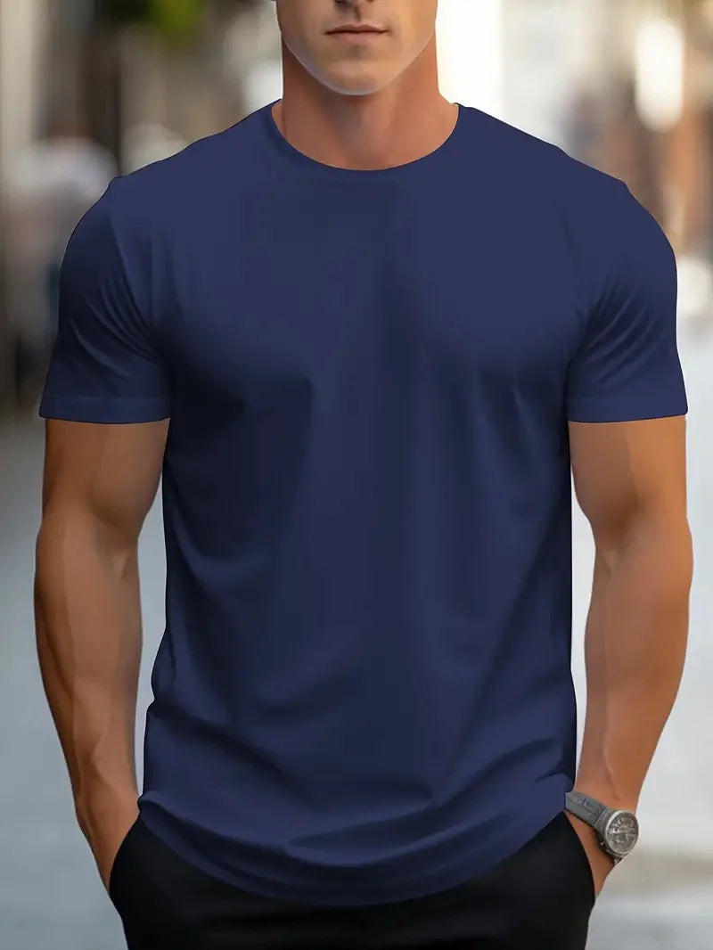 T-shirt à Manches Courtes et Col Rond pour Homme, Vêtement Simple, de Couleur Unie, de Haute Qualité, Confortable, Respirant, Décontracté et Polyvalent, pour Été