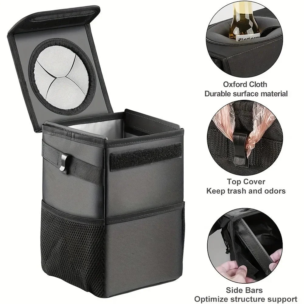 Poubelle de voiture pliable anti-déversement - 360 °   Support rotatif avec sac en maille anti-odeur, organisateur SUV/camion pour les voyages sur route