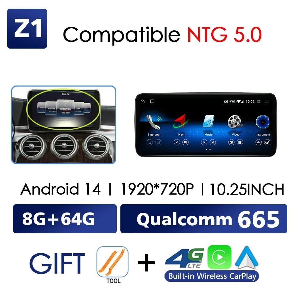 Android 14 sans fil CarPlay pour Mercedes Benz classe C W205 écran Android Auto multimédia Navigation GPS SWC DSP 4G WiFi