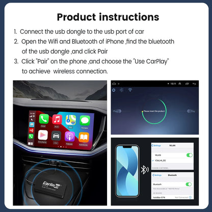 CarlinKit Wred & Wireless Android Auto & CarPlay Dongle adaptateur USB de voiture pour le marché secondaire Android autoradio Mirrorlink Split Sceen