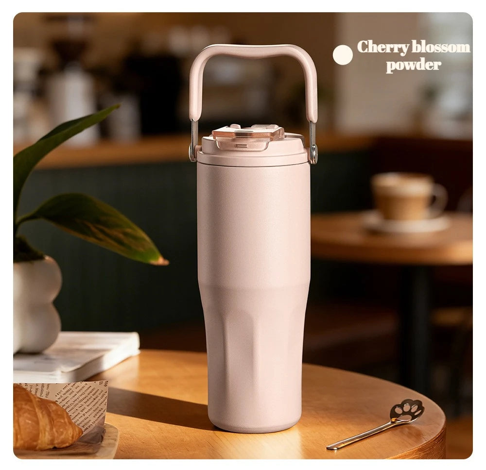 Gobelet à revêtement en céramique de 800ml, avec paille, bouteille d'eau isolée de grande capacité, étanche, poignée détachable, infuseur à thé pour voyage