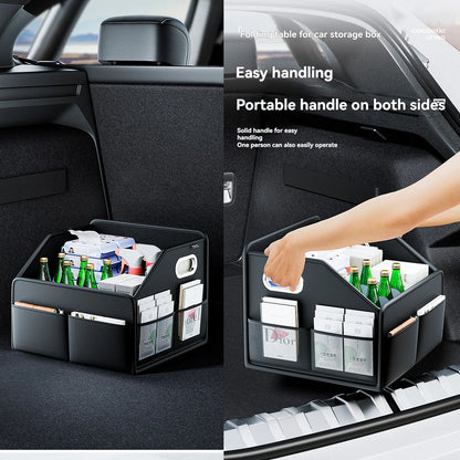ZukMi Organisateur de coffre de voiture pliable en cuir de qualité supérieure - Boîte de rangement universelle étanche pour SUV, berlines et camions (capacité 2,5 L)