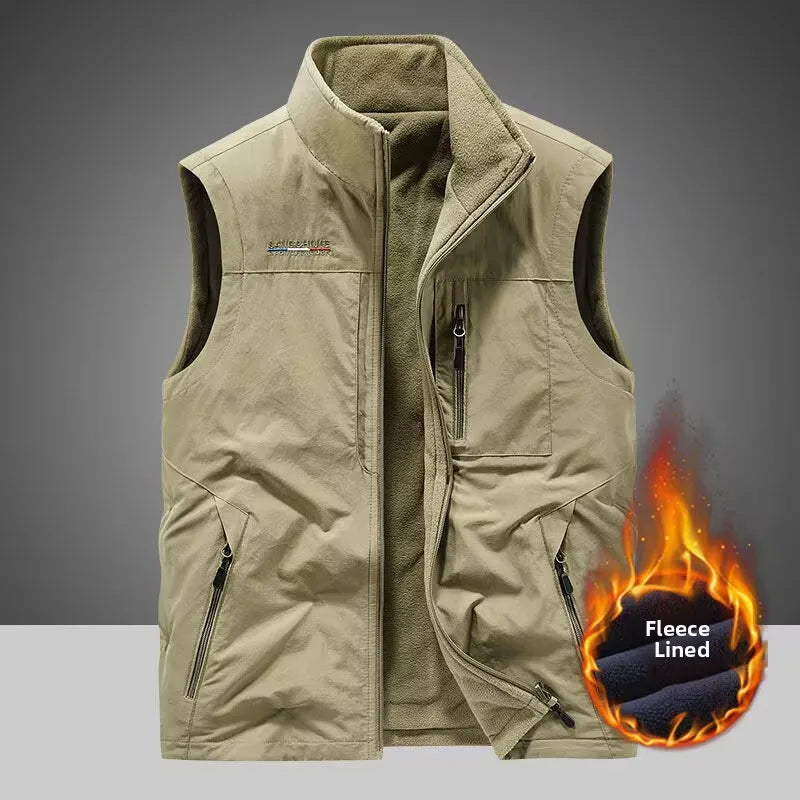 Gilet de sport d'extérieur pour homme, doublé polaire, épais, automne-hiver, décontracté, col montant, grande taille, coupe classique