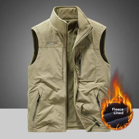 Gilet de sport d'extérieur pour homme, doublé polaire, épais, automne-hiver, décontracté, col montant, grande taille, coupe classique