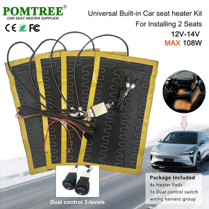 Nouveau Kit de chauffage de siège de voiture intégré adapté aux 1/2 sièges, 12V 2/4 pièces tampons chauffants universels en fil d'alliage 3 niveaux interrupteur chauffant à double commande