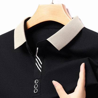 Polo à manches longues pour hommes, décontracté, couleur unie, à la mode, respirant, confortable, polyvalent, nouvelle collection