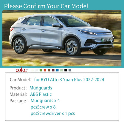 Garde-boue pour BYD Atto 3 Yuan Plus EV 2022 2023 2024, pièces de roue avant et arrière de voiture, accessoires de garde-boue