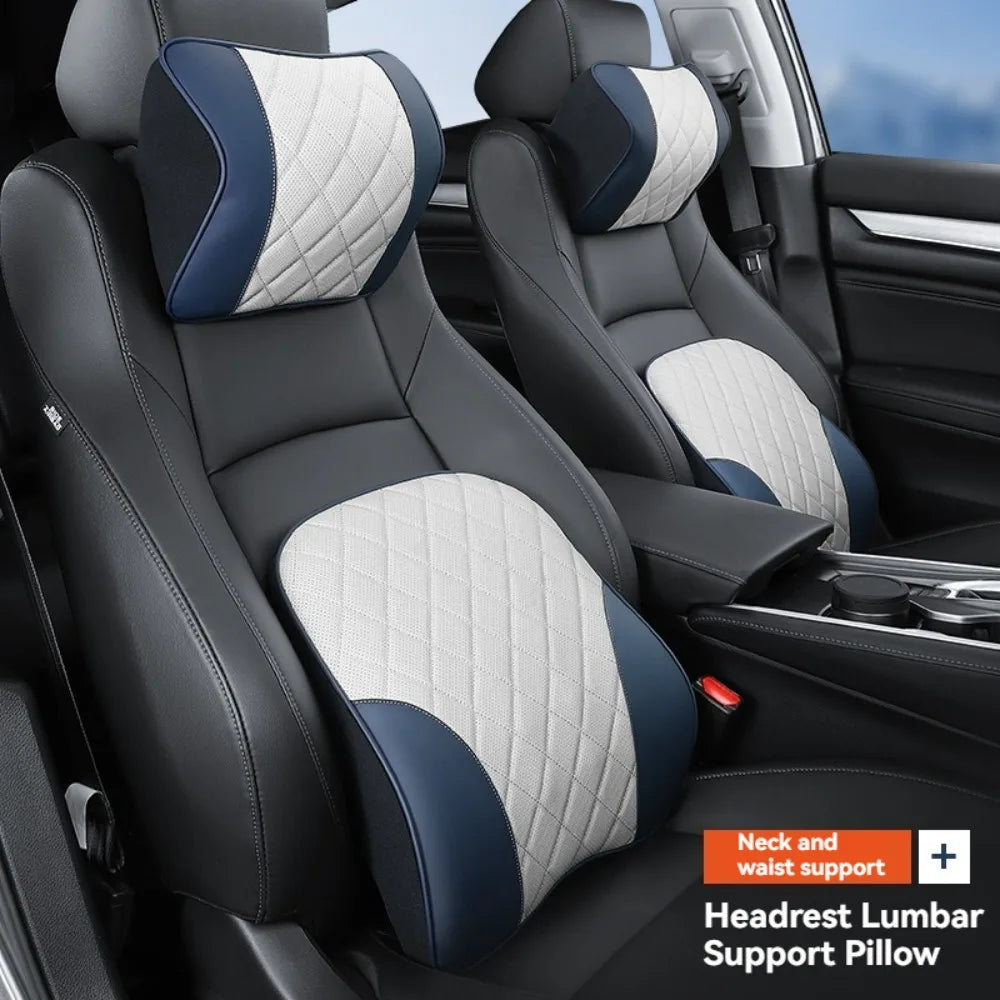 Appui-tête de voiture en cuir Nappa de luxe et ensemble d'oreillers de soutien lombaire, Design perforé respirant, convient à tous les modèles de voiture