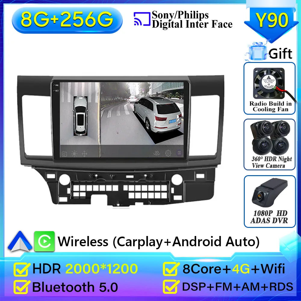 Autoradio Android 14 pour Mitsubishi Lancer 10 CY 2007-2017 Android 15 Navigation GPS Android Auto stéréo Carplay écran No 2din