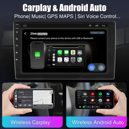 ESSGOO 7"/9"/10“ 2 DIN Android 14 8-Core 6+128G Autoradio Sans Fil Apple Carplay Android Auto GPS Navigation Bluetooth AM FM RDS WIFI Écran Tactile QLED 4G LTE USB Mirror Link Equalizer Commande au Volant