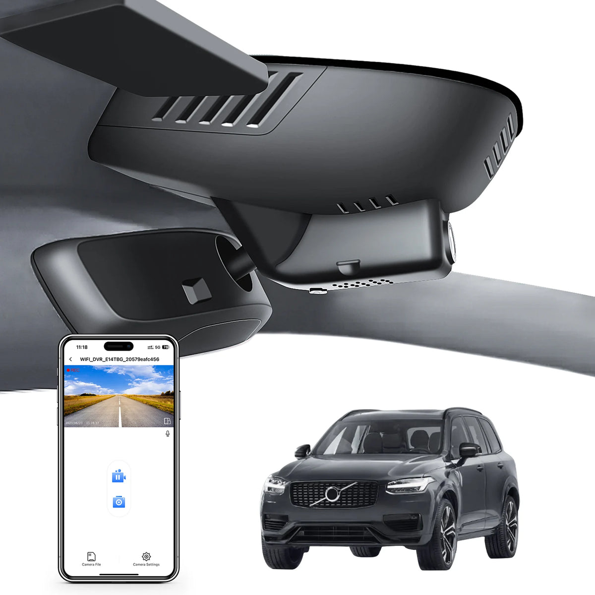 Mangoal Dash Cam 4K pour Volvo XC90 (modèle A/B) 2016-2026 g-capteur WiFi APP GPS caméra de voiture enregistreur avec carte SD 64GB/128GB