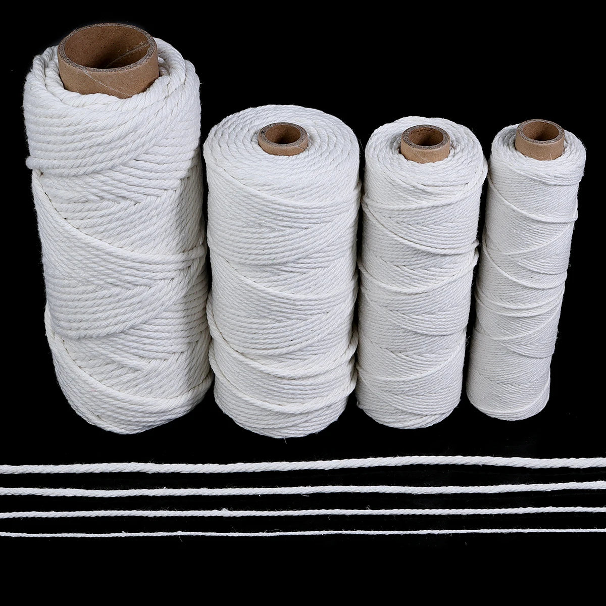 حبل قطني مكرمية 50-100 ياردة، 1/2/3/4 مم، خيوط كروشيه بيضاء، حبل للحرف اليدوية، خيوط حياكة، ديكور حفلات المنزل، ملحقات خياطة