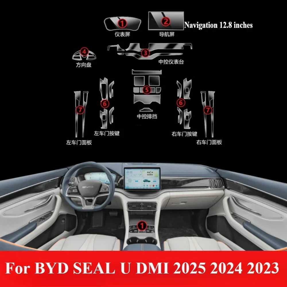 Film intérieur Transparent en TPU pour panneau d'engrenage, autocollant de Protection PPF pour Console centrale BYD SEAL U DMI 2025 2024 2023