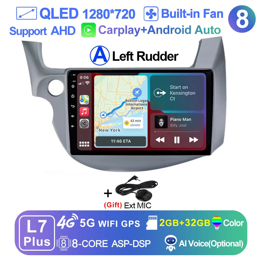 LEHX-Autoradio L6 Pro Android 14, 4G, Carplay, DVD, Stéréo, 2 DIN, Unité Centrale, Limitation GPS, pour Voiture HONDA FIT JAZZ (2007-2013)