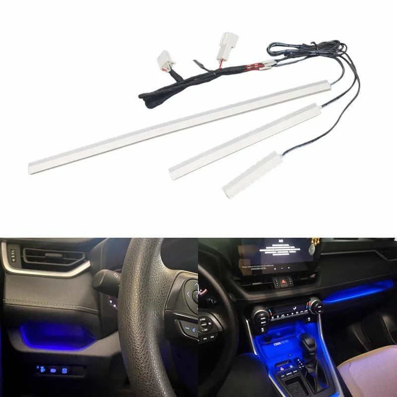 Pour Toyota RAV4 2019-2024 Console de tableau de bord intérieur de voiture barre lumineuse bleue bande lampes de décoration 3 pièces