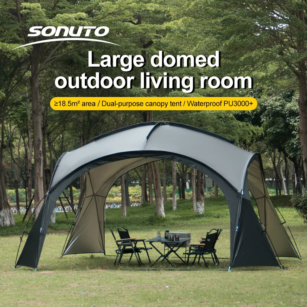 Tente dôme extra large Sonuto, gazebo de camping pop-up avec moustiquaire, protection solaire imperméable, pavillon pour fête en plein air