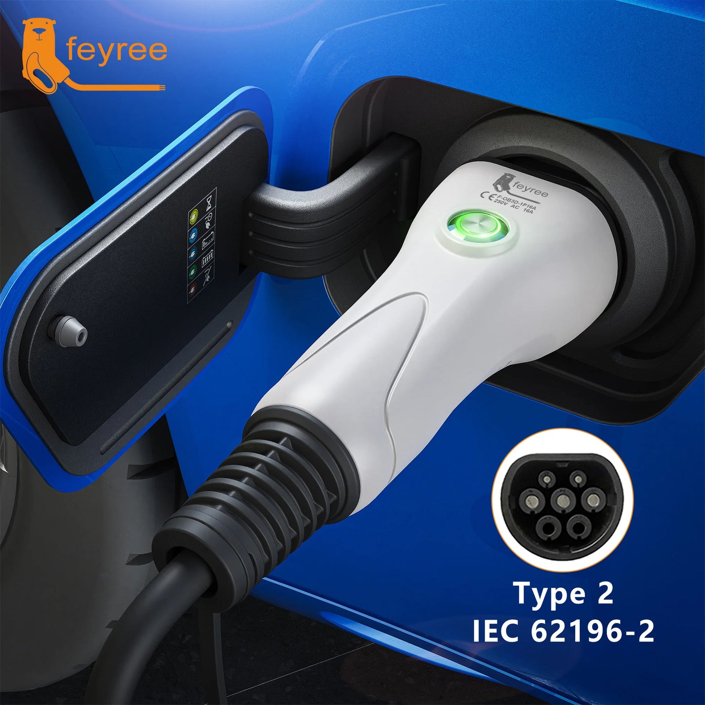 Fey123-قابس شاحن Vope2 EV، وظيفة إيقاف بلمسة واحدة، قابس شاحن لجانب السيارة، محطة شحن للمركبات الكهربائية، 16 أمبير، 32 أمبير