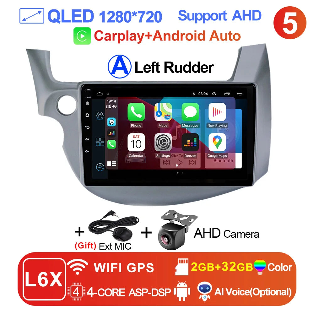 LEHX-Autoradio L6 Pro Android 14, 4G, Carplay, DVD, Stéréo, 2 DIN, Unité Centrale, Limitation GPS, pour Voiture HONDA FIT JAZZ (2007-2013)