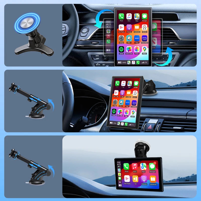 7/8/9 ''Support Orientation et Portrait voiture miroir Radio sans fil Carplay Android Auto multimédia lecteur vidéo écran universel