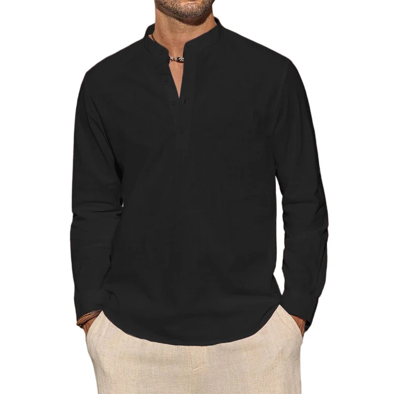 Henley – chemises en coton pour hommes, T-Shirts décontractés, légers, à manches longues, chemises de plage, vacances hawaïennes, nouvelle collection