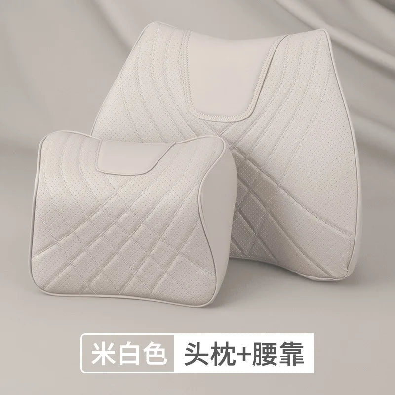 Ensemble d'oreillers pour appui-tête de voiture, couture en cuir, Support de taille lombaire, mousse à mémoire de forme, coussin de protection du cou, accessoires, nouvelle collection