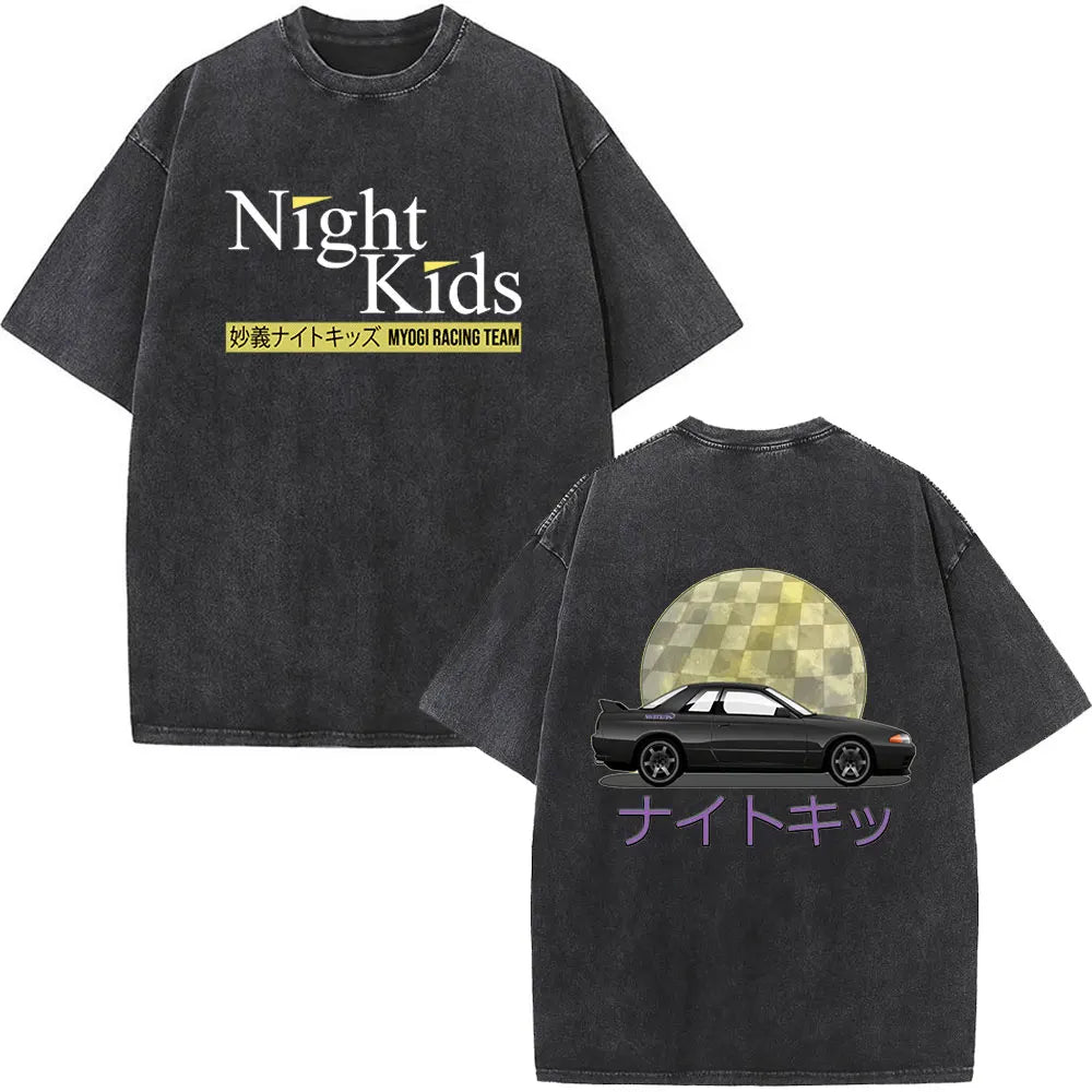 Anime Initial D Drift AE86 lavé Vintage imprimé T-shirt RX-7 R34 horizon GTR JDM T-shirts hommes Harajuku confortable surdimensionné T-shirts
