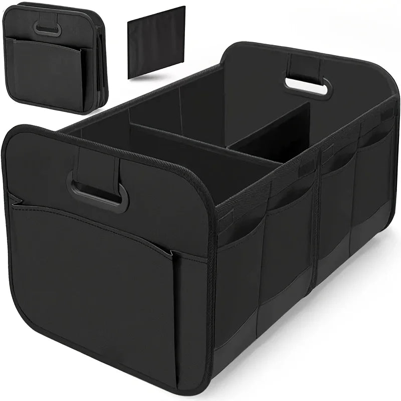 Organisateur de coffre de voiture pliable Oxford 600D avec poignées renforcées et multi-compartiments. Convient à toutes les voitures, SUV, fourgonnettes.