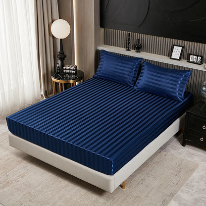 Satin-injFitted-طقم ملاءات سرير كوين، رمادي، ناعم، مبرد، جيب عميق، أطقم مفروشات، مخطط، سادة، غطاء مرتبة