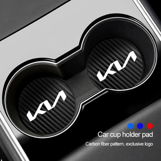 Sous-verres en cuir à motifs en Fiber de carbone, 2 pièces, porte-gobelets de voiture, tampons silencieux pour KIA K5 K9 Sorento Ceed Sportage Carnival Stinger