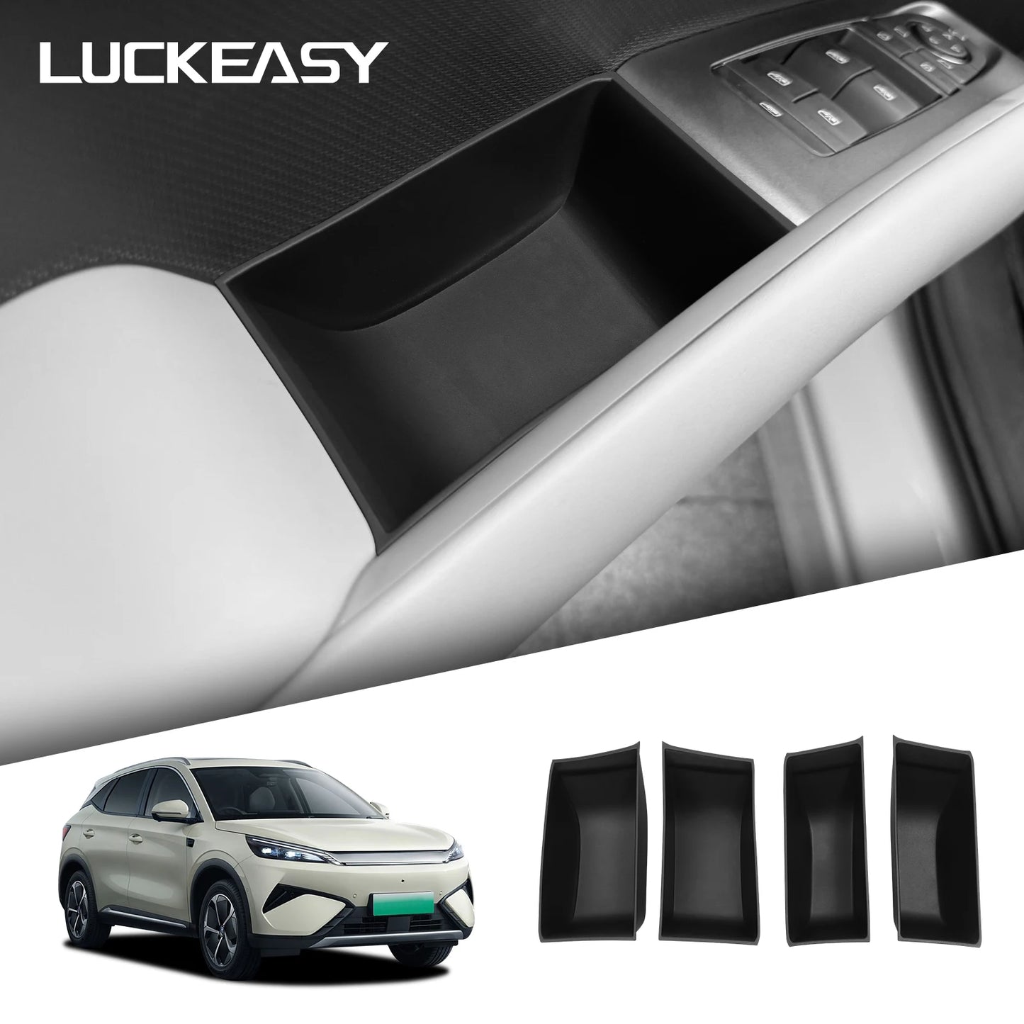 Pour BYD ATTO3 ATTO 3 YUAN PLUS 2025 2026 poignée de porte avant arrière boîte de rangement plateau organisateur TPE accessoires d'intérieur de voiture 4 pièces