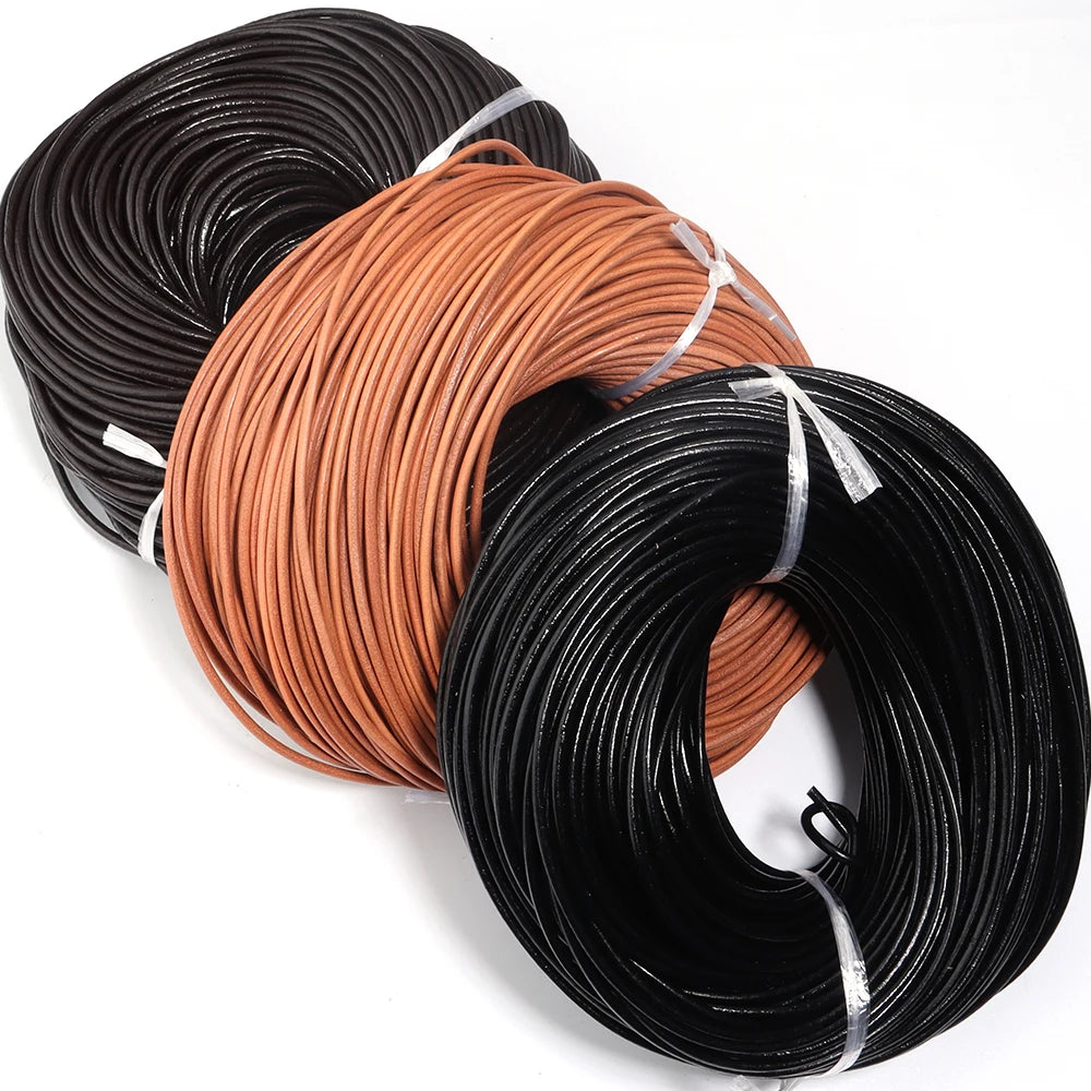 Cordons ronds en cuir de vache véritable, 2 à 5 mètres/lot, 1 à 5mm, pour la fabrication d'ornements, artisanat, vêtements, accessoires de charme