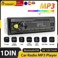 PodoNuremberg-Lecteur d'autoradio MP3, 1 Din, Audio stéréo, FM, récepteur d'entrée Mx, SD, TF, USB, 12V, Bluetooth intégré au tableau de bord, limitation