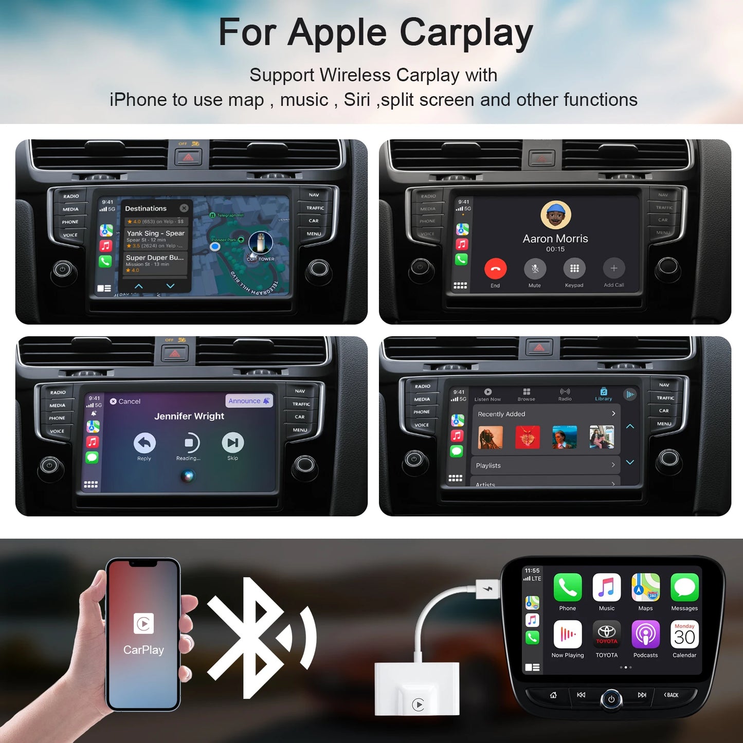 Adaptateur CarPlay sans fil IOS ou Android Auto sans fil 5G WiFi type-c USB Plug Play CarPlay sans fil