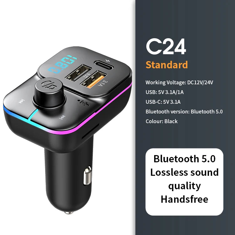 Transmetteur FM Bluetooth 5.0, modulateur d'autoradio mains libres, lecteur MP3 avec adaptateur de Charge USB Super rapide 22.5W pour voiture