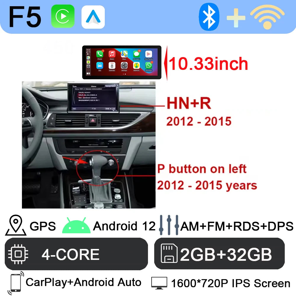 Android 13 sans fil Carplay 12.3 pouces pour Audi A6 C7 A7 2012-2018 autoradio multimédia Android Auto GPS 4G LTE DSP stéréo WiFi