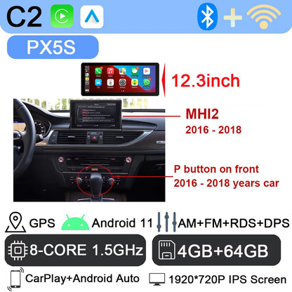 Android 13 sans fil Carplay 12.3 pouces pour Audi A6 C7 A7 2012-2018 autoradio multimédia Android Auto GPS 4G LTE DSP stéréo WiFi