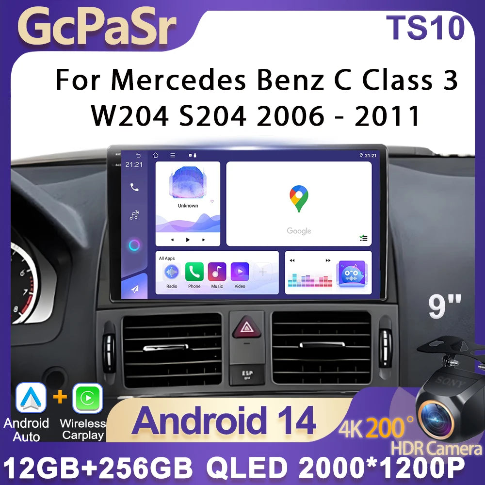 Pour Mercedes Benz classe C 3 W204 S204 2006 - 2011 Android 15 Carplay Auto autoradio multimédia lecteur vidéo Navigation GPS DSP