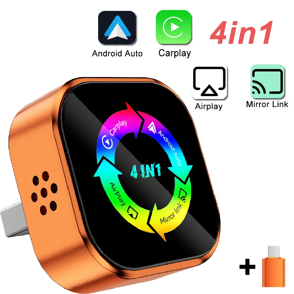 Adaptateur Carplay 4 en 1 pour voiture sans fil, pour Apple Android, connexion automatique, lien miroir, écran Airplay, WiFi, Bluetooth 2026, mise à niveau Carplay