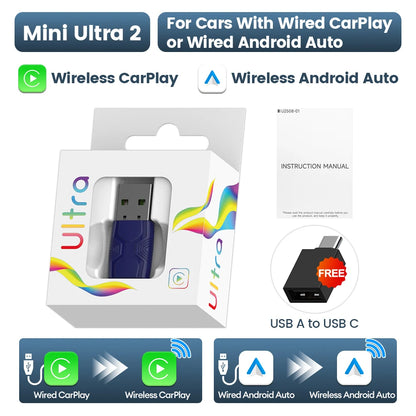 Mini Ultra 3 CarlinKit 5.0 adaptateur sans fil sans fil CarPlay Android Auto pour voiture OEM Plug & Play WiFi Bluetooth connexion automatique
