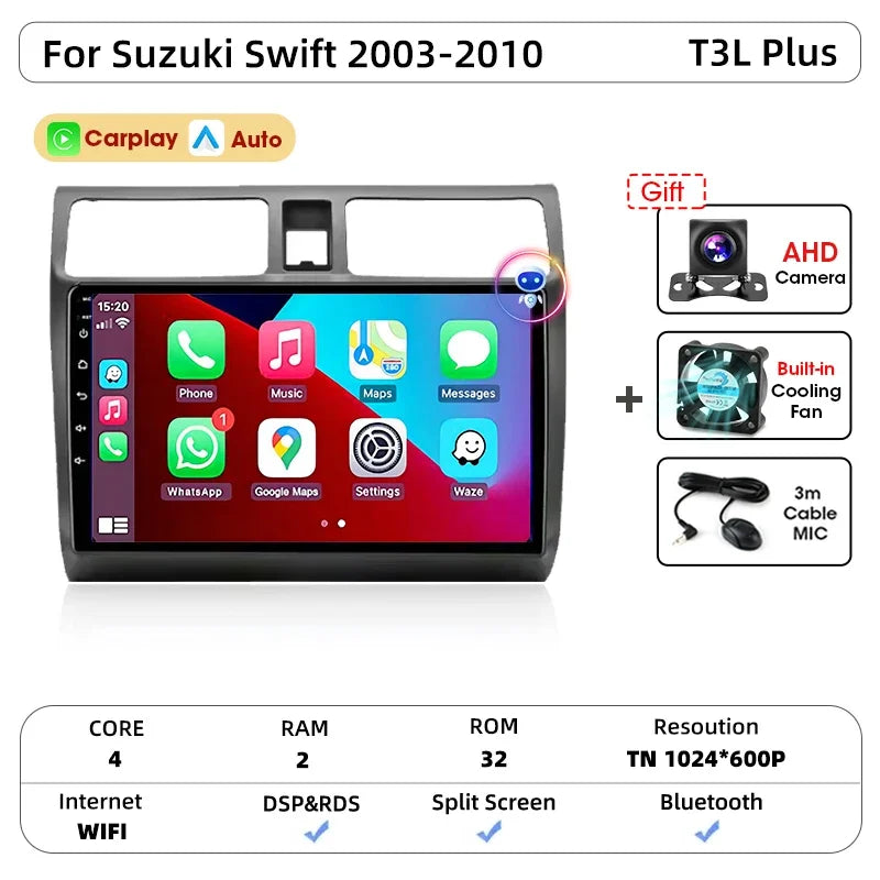 Srnubi autoradio pour Suzuki Swift 2003 2005 2006 2007 2008 2009 2010 sans fil Carplay Android Auto lecteur multimédia de voiture 2 Din