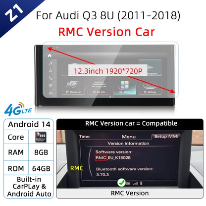 Android 14 sans fil CarPlay pour Audi Q3 8U 2011-2018 écran tactile Navigation WiFi DSP multimédia lecteur Radio accessoires