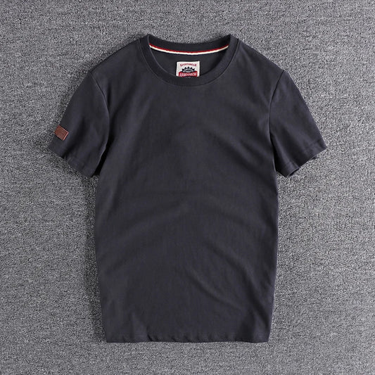Été nouveau américain rétro à manches courtes col rond couleur unie T-shirt hommes mode Simple 100% coton lavé décontracté Sport hauts