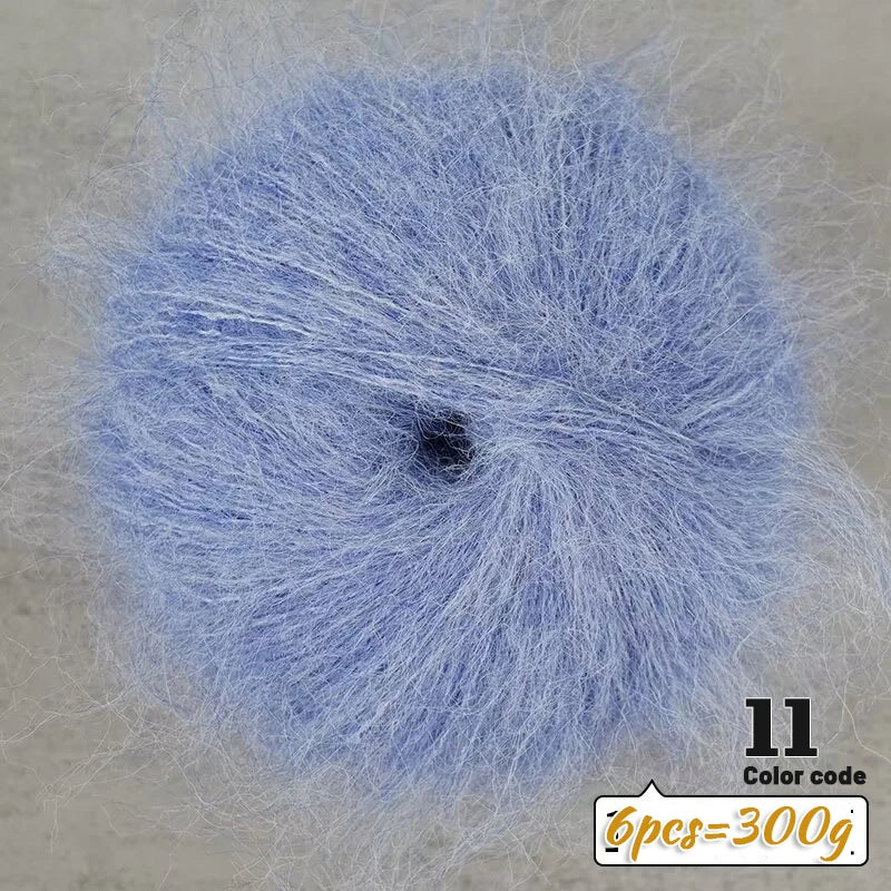 Fil de Mohair d'alpaga coloré à cheveux longs de 300 g, matériel de bricolage fait à la main, aiguilles à tricoter, pull pour femme, manteau, boule de fil de châle, 1 pièce = 6 pièces = 300 grammes