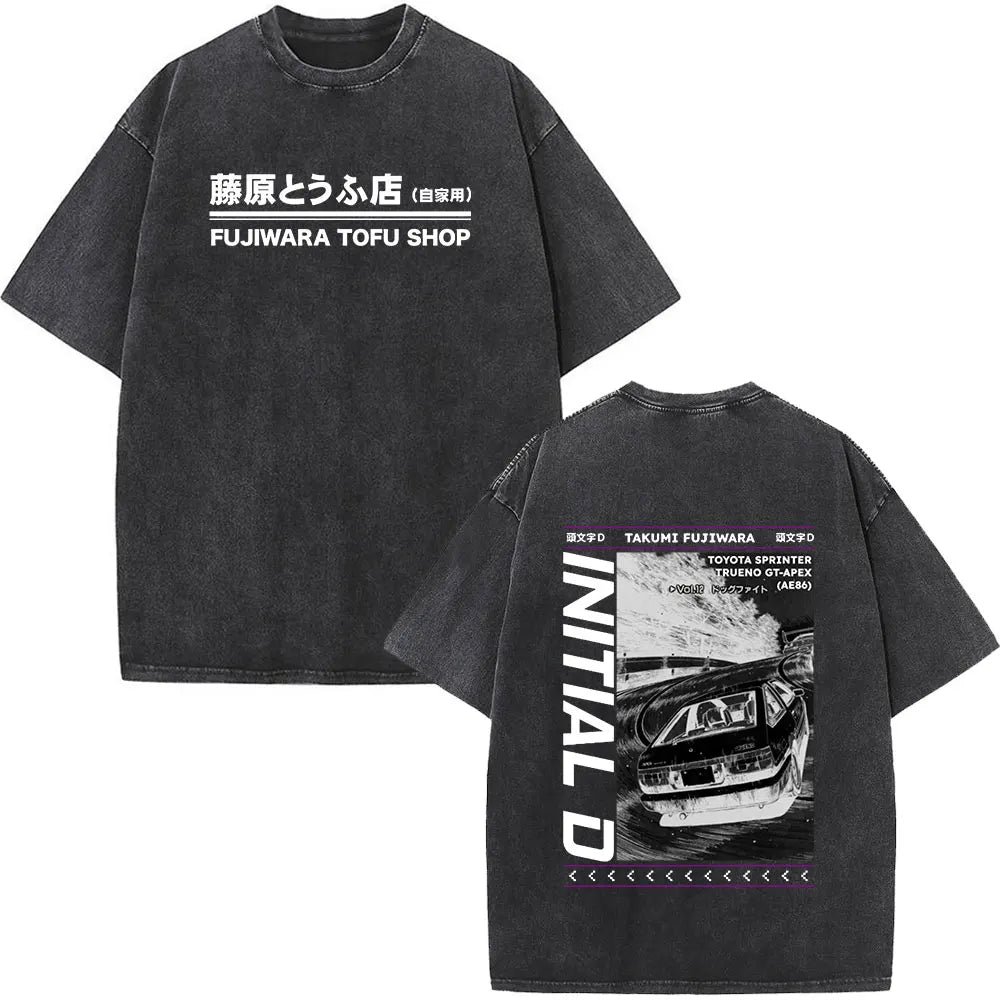 Anime Initial D Drift AE86 lavé Vintage imprimé T-shirt RX-7 R34 horizon GTR JDM T-shirts hommes Harajuku confortable surdimensionné T-shirts